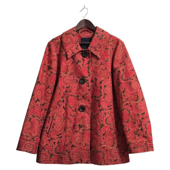 Talbots Paisley A-Line Stretch Back Pleat Swing Coat Sz L - Picture 1 of 9